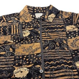Coldwater‎ Creek Vintage Tapestry Jacket Black Tan Floral Art to Wear Large L